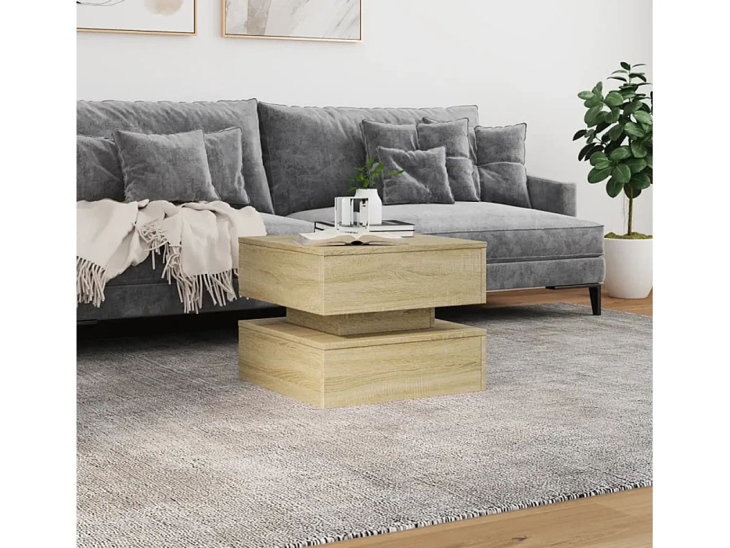 Mesa De Centro| Mesa de centro | Mesa de apoio com luzes LED 50x50x40 cm carvalho sonoma Castanho