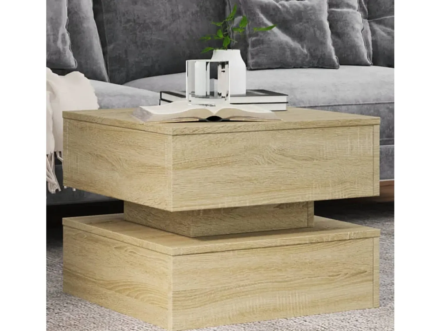 Mesa De Centro| Mesa de centro | Mesa de apoio com luzes LED 50x50x40 cm carvalho sonoma Castanho