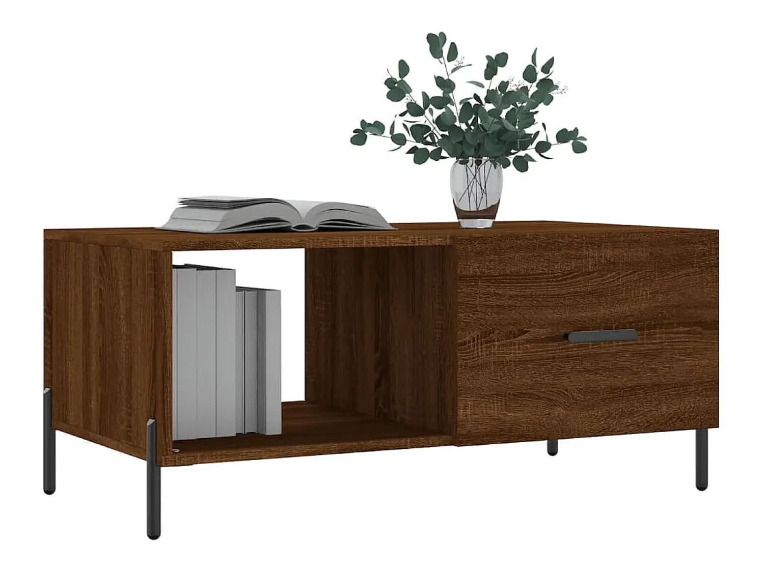 New Mesa de centro | Mesa de apoio 90x50x40 cm derivados de madeira carvalho Castanho