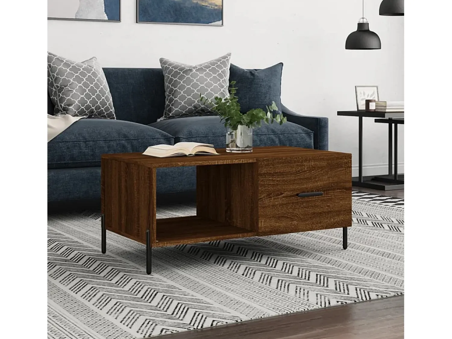 New Mesa de centro | Mesa de apoio 90x50x40 cm derivados de madeira carvalho Castanho