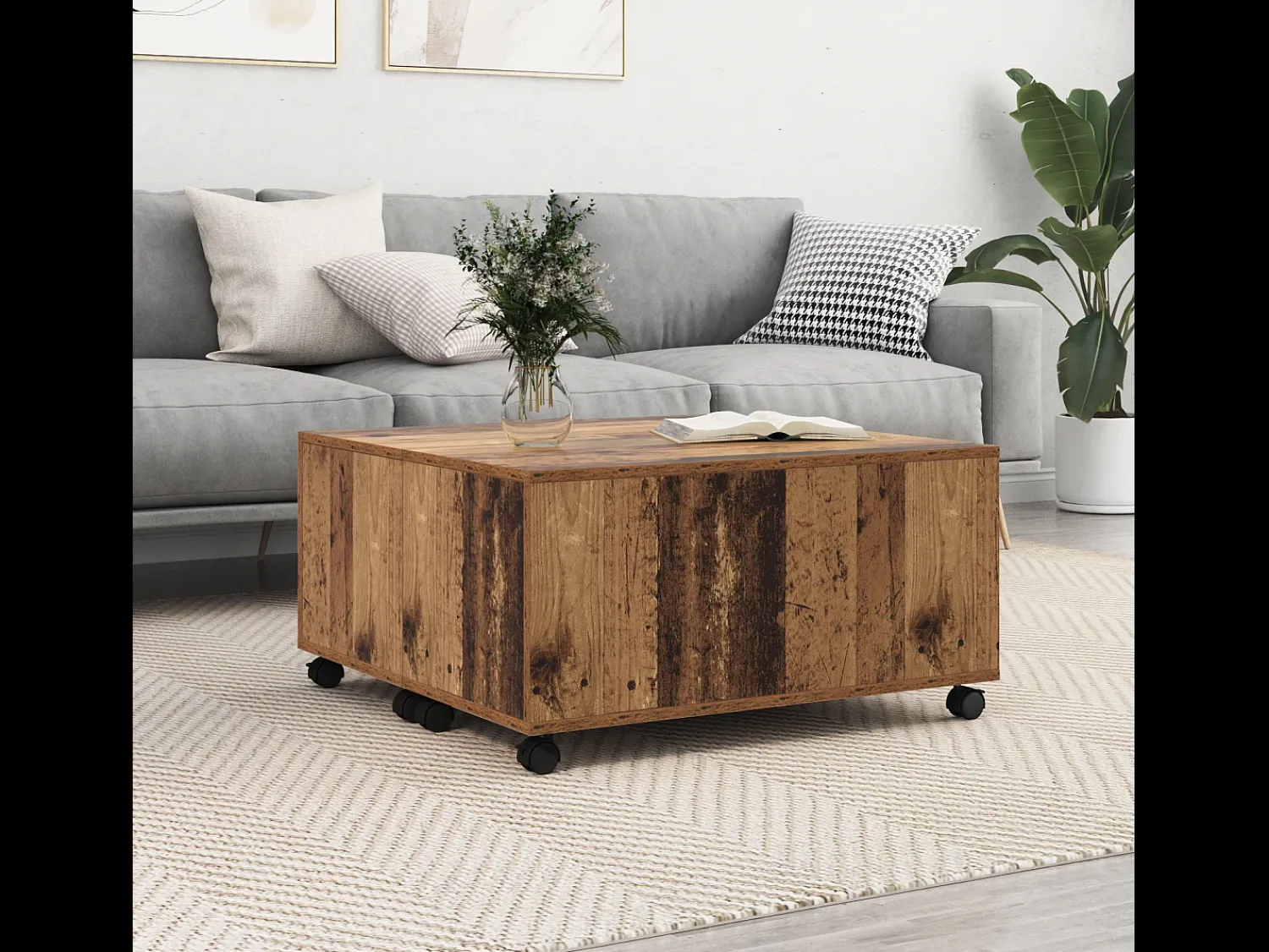 Clearance Mesa de centro | Mesa de apoio Madeira Antiga 75x75x38 cm Castanho