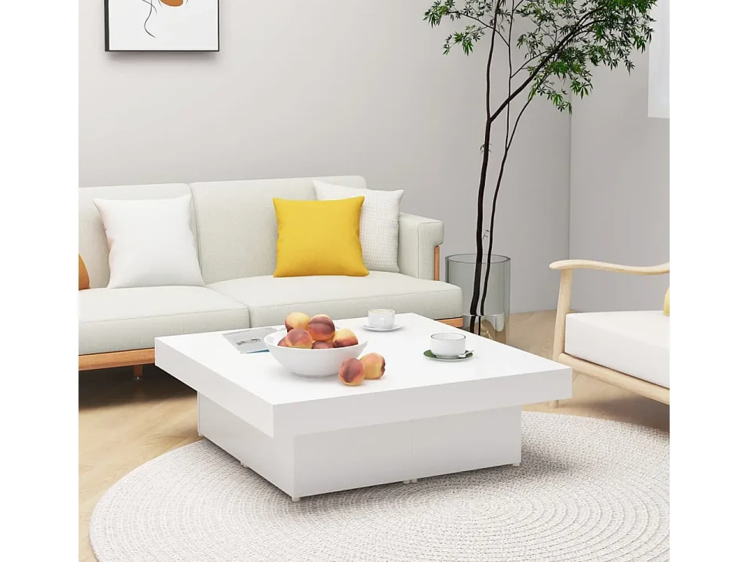 Mesa De Centro* Mesa de centro | Mesa de apoio 90x90x28 cm derivados de madeira Branco