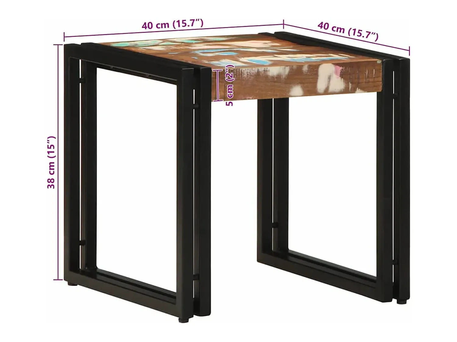 New Mesa de centro | Mesa de apoio 40x40x38 cm Madeira recuperada maciça Multicor