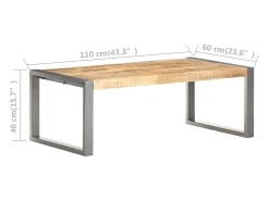 Mesa De Centro* Mesa de centro | Mesa de apoio | Mesa de café 110x60x40 cm madeira de mangueira áspera Cinzento