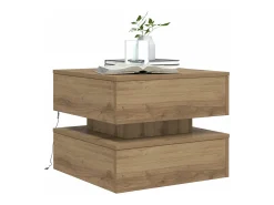 Mesa De Centro| Mesa de centro | Mesa de apoio com luzes LED 50x50x40 cm carvalho artisiano Castanho