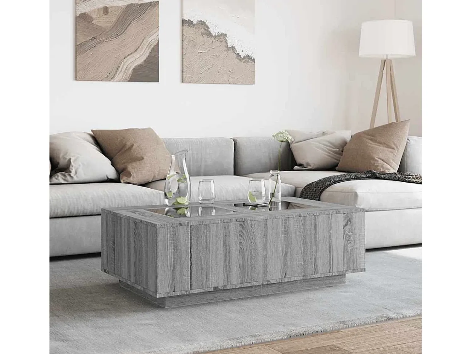 Hot Mesa de centro | Mesa de apoio luzes LED Infinity 116x69x40 cm sonoma Cinzento