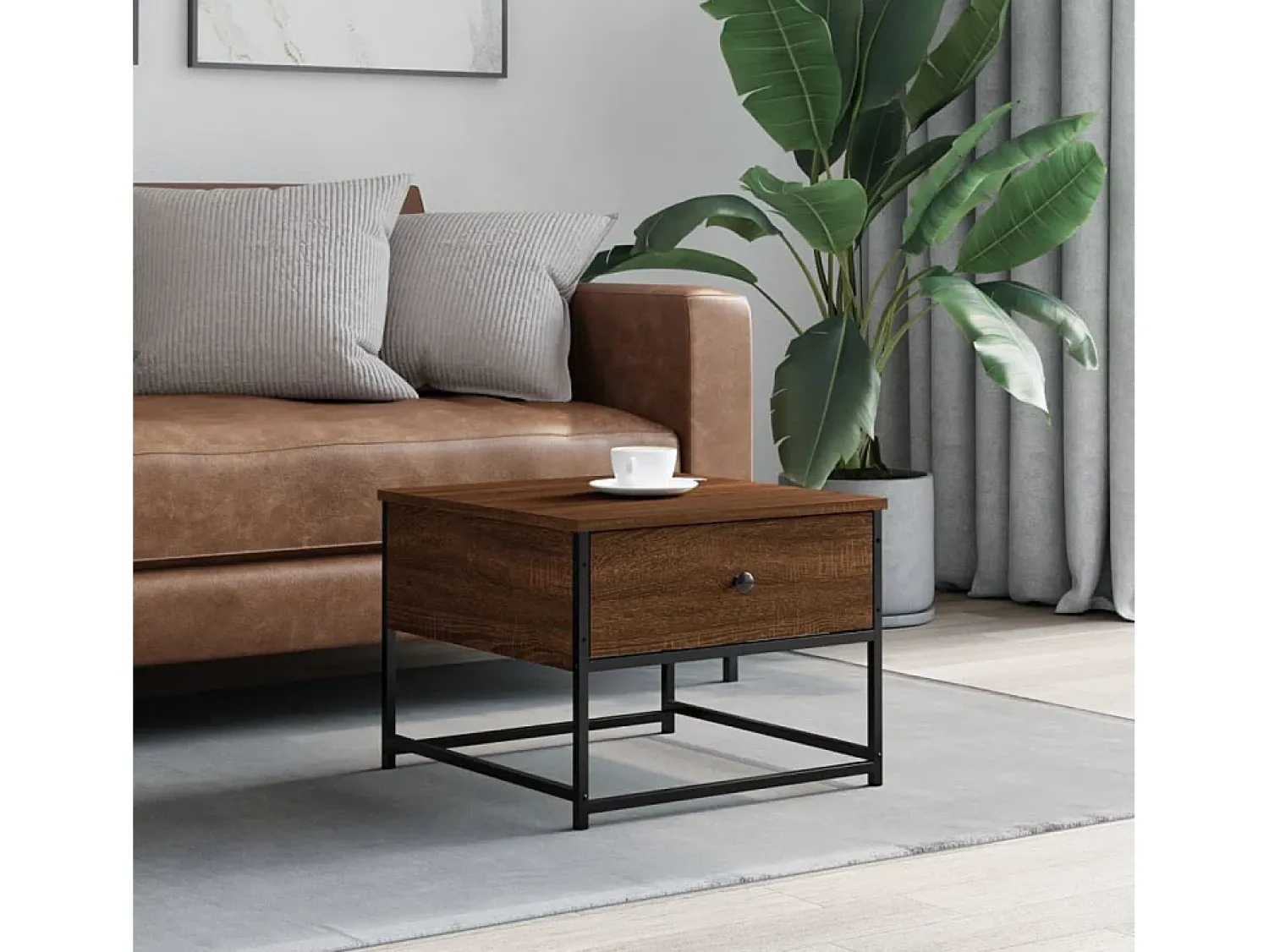 Mesa De Centro| Mesa de centro | Mesa de apoio 51x51x40 cm derivados de madeira carvalho Castanho