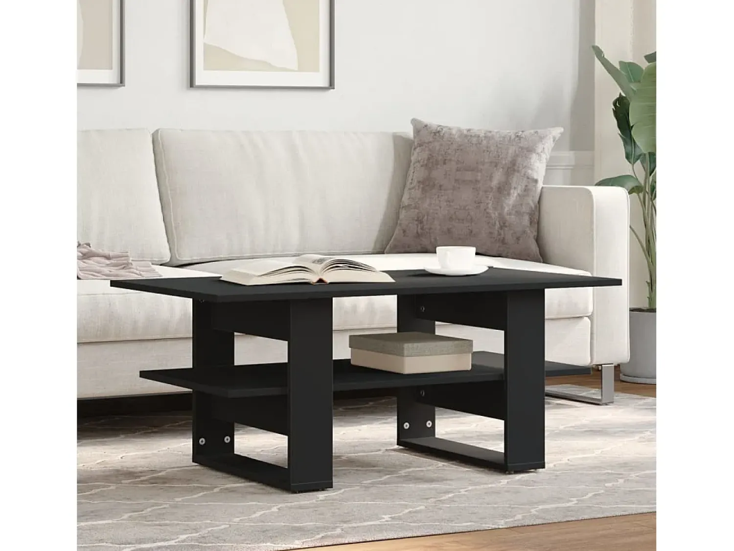 Mesa De Centro| Mesa de centro | Mesa de apoio 102x55x42 cm derivados de madeira Preto
