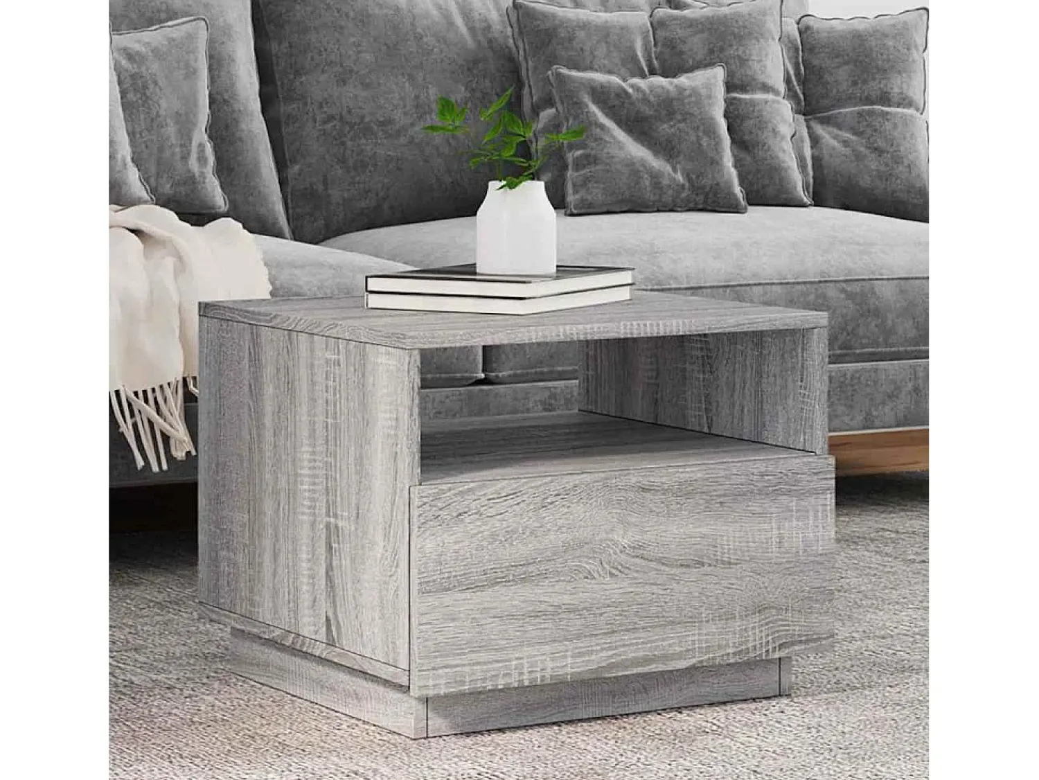 Mesa De Centro| Mesa de centro | Mesa de apoio com luzes LED 50x49x40 cm sonoma Cinzento