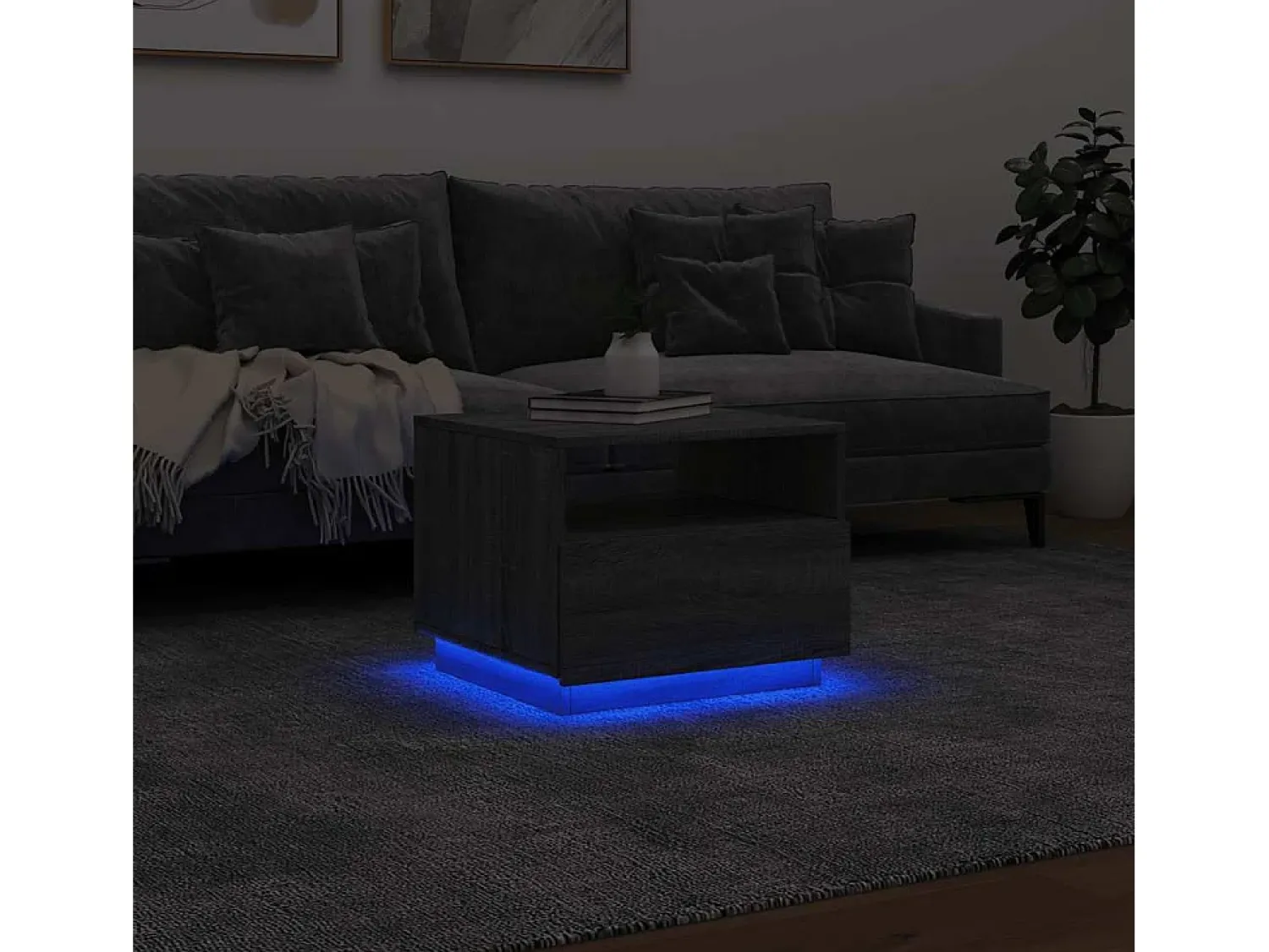 Mesa De Centro| Mesa de centro | Mesa de apoio com luzes LED 50x49x40 cm sonoma Cinzento