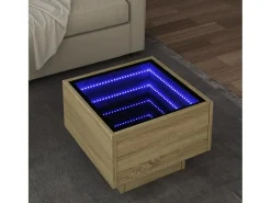 Mesa de centro | Mesa de apoio c/ LEDs 40x40x30 cm derivados de madeira^ Mesa De Centro