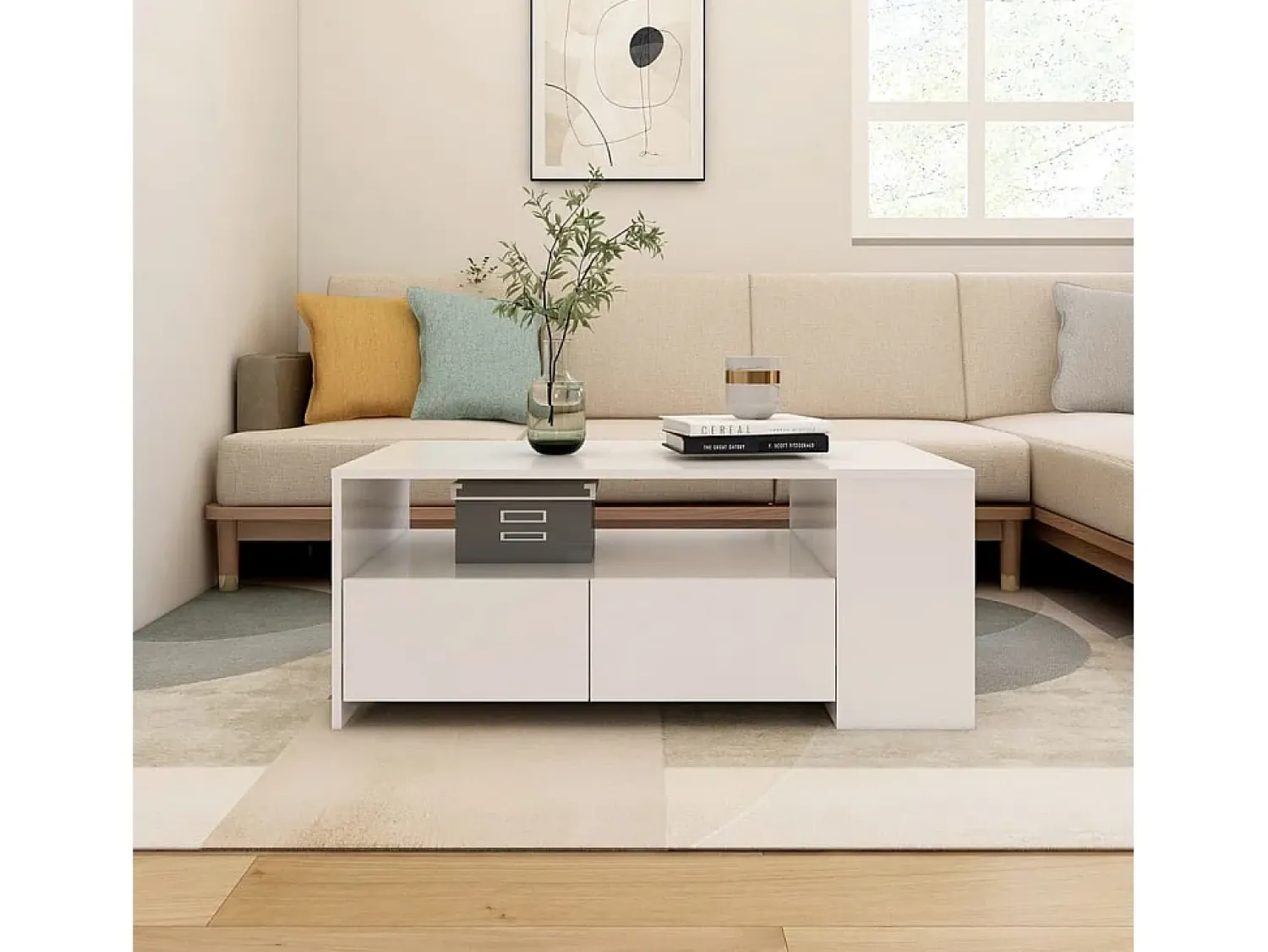 Mesa De Centro* Mesa de centro | Mesa de apoio 102x55x42 cm derivados de madeira Branco