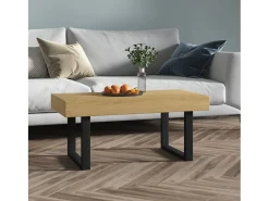 Mesa De Centro| Mesa de centro | Mesa de apoio 90x45x40 cm MDF e ferro -claro e preto Castanho