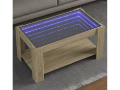 Mesa De Centro| Mesa de centro | Mesa de apoio c/ LEDs 93x53x45 cm madeira processada Castanho