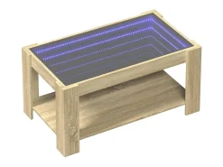 Mesa De Centro| Mesa de centro | Mesa de apoio c/ LEDs 93x53x45 cm madeira processada Castanho