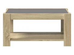 Mesa De Centro| Mesa de centro | Mesa de apoio c/ LEDs 93x53x45 cm madeira processada Castanho