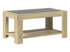 Mesa De Centro| Mesa de centro | Mesa de apoio c/ LEDs 93x53x45 cm madeira processada Castanho