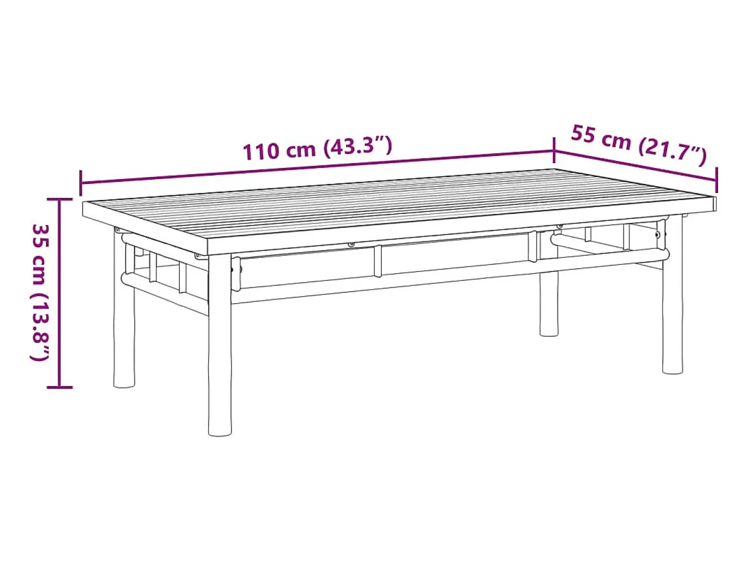 Mesa De Centro| Mesa de centro | Mesa de apoio | Mesa de café 110x55x35 cm bambu Castanho