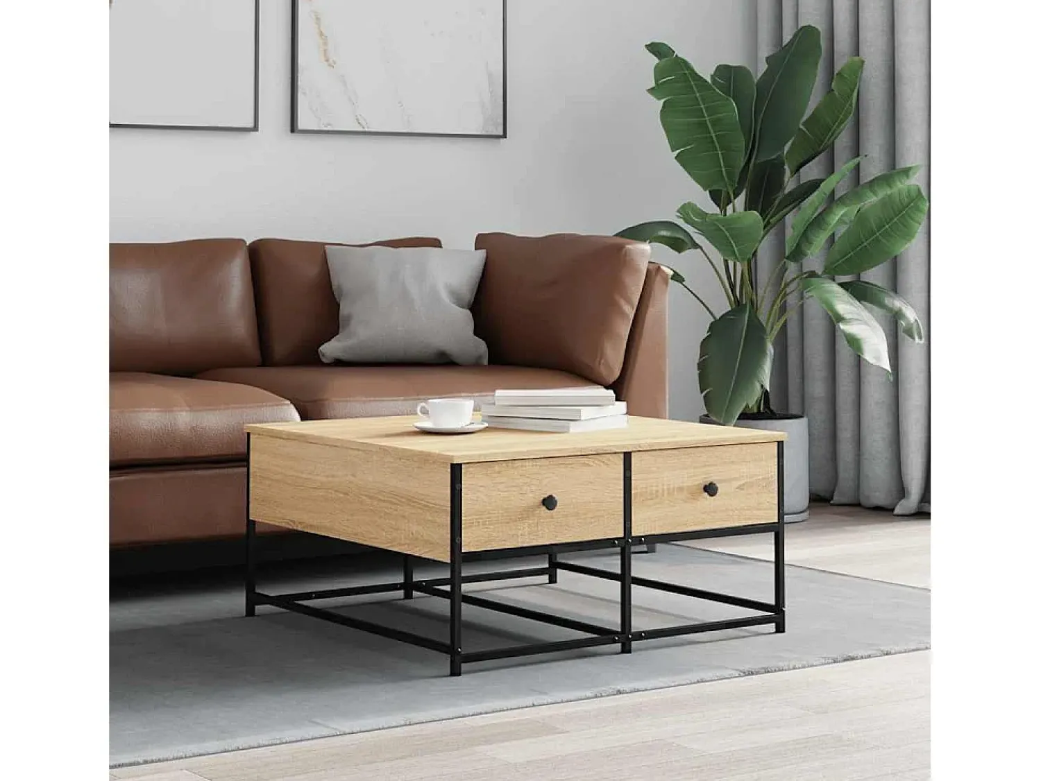 Mesa de centro | Mesa de apoio 80x80x40 cm derivados de madeira carvalho sonoma^ Mesa De Centro