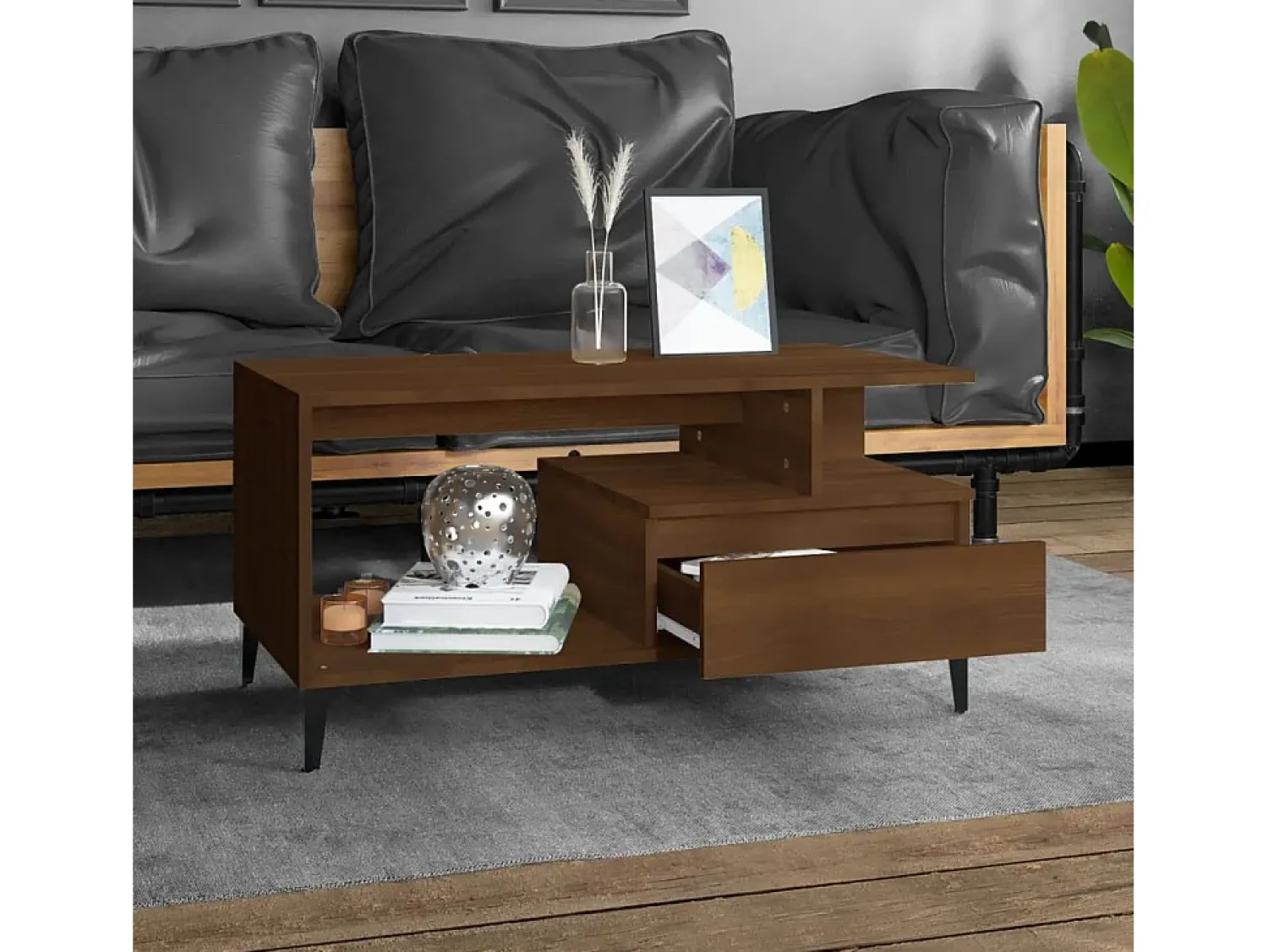 Outlet Mesa de centro | Mesa de apoio 90x49x45 cm derivados de madeira carvalho Castanho