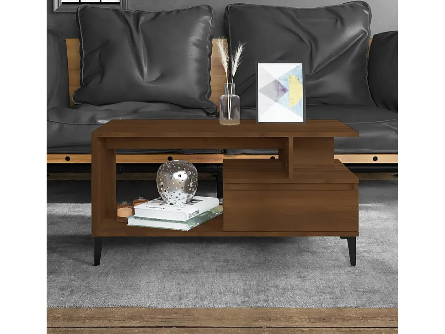 Outlet Mesa de centro | Mesa de apoio 90x49x45 cm derivados de madeira carvalho Castanho