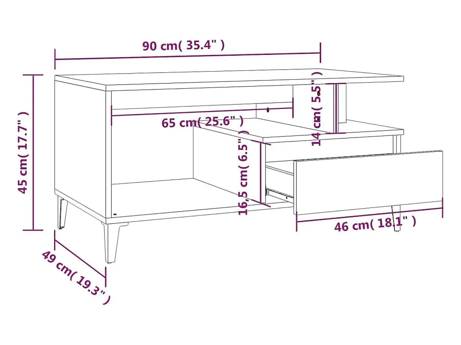 Outlet Mesa de centro | Mesa de apoio 90x49x45 cm derivados de madeira carvalho Castanho
