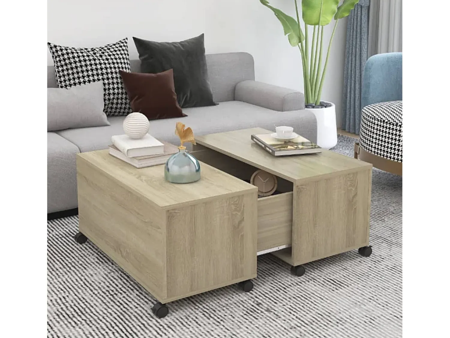 Clearance Mesa de centro | Mesa de apoio 75x75x38 cm contraplacado carvalho sonoma Castanho
