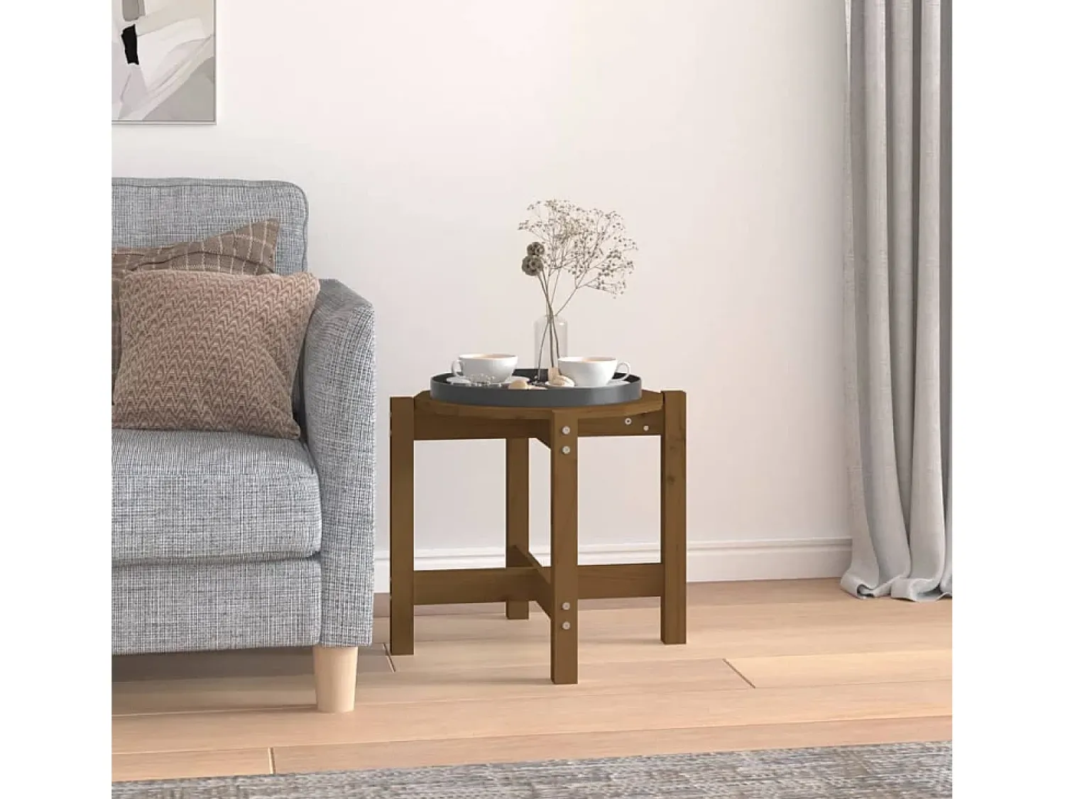 Mesa de centro | Mesa de apoio Ø 52.5x45 cm madeira pinho maciça -mel^ Mesa De Centro