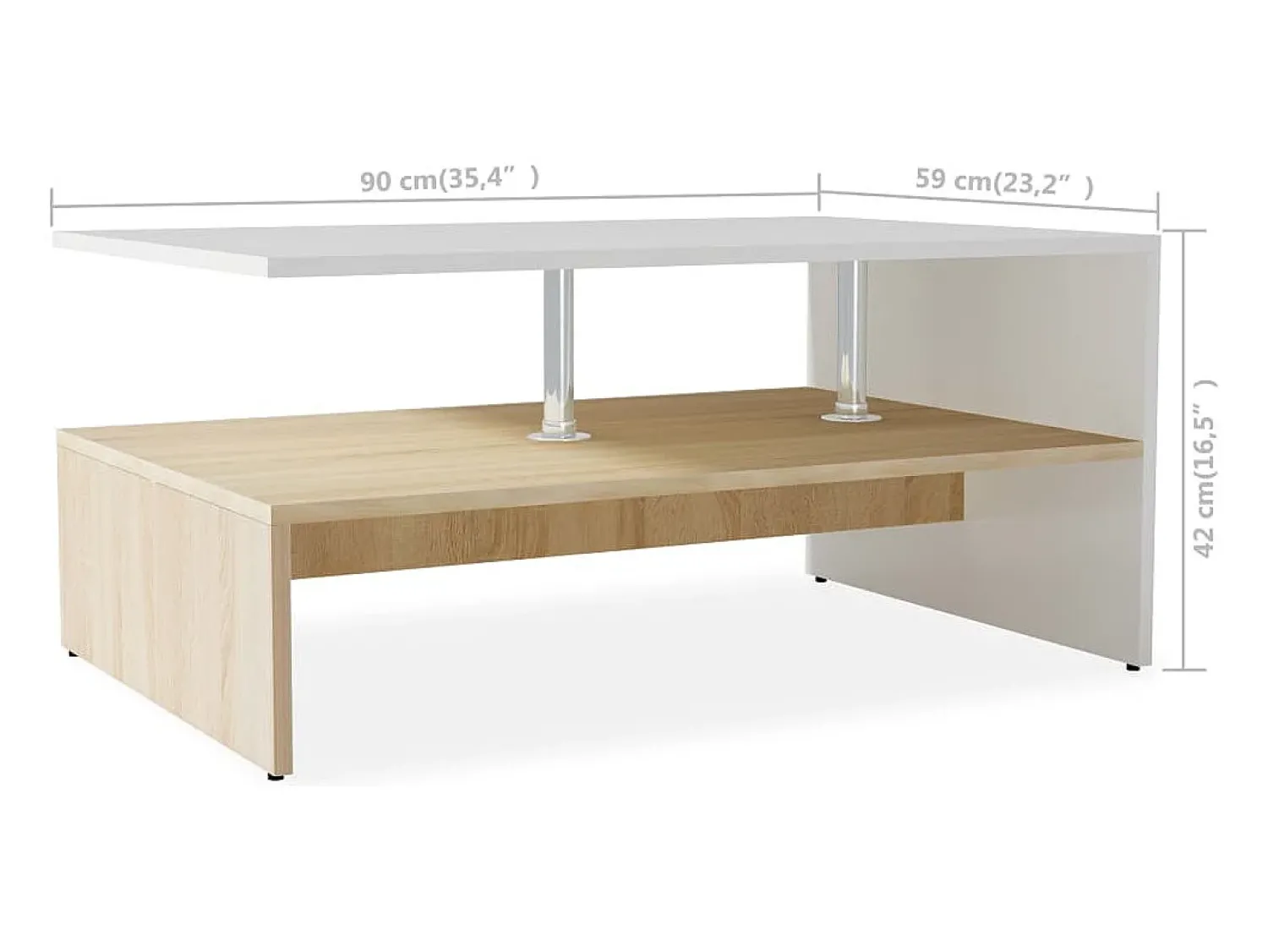 Mesa De Centro* Mesa de centro | Mesa de apoio | Mesa de café derivados de madeira 90x59x42 cm carvalho/ Branco