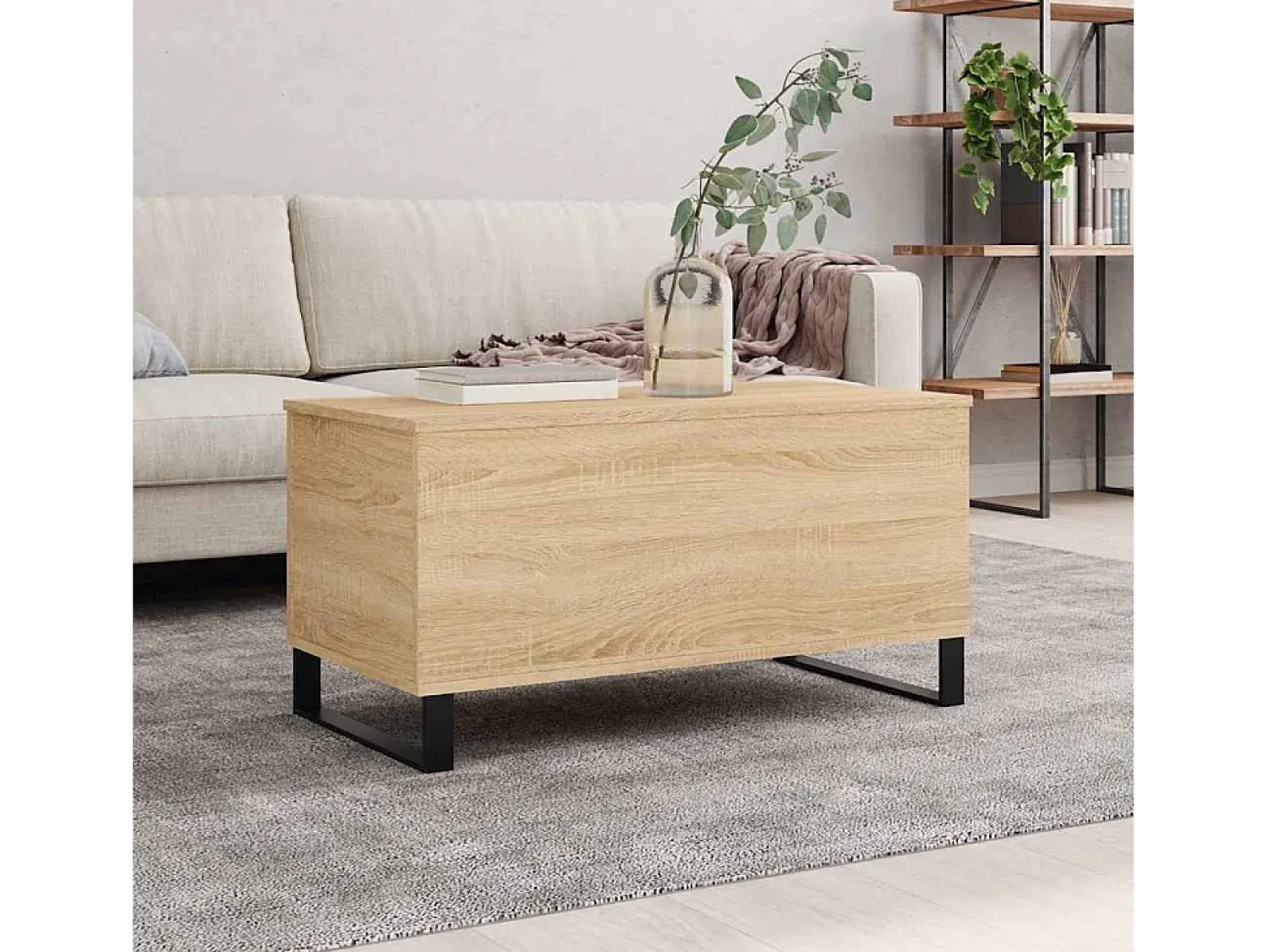 Mesa De Centro* Mesa de centro | Mesa de apoio 90x44.5x45 cm derivados madeira carvalho sonoma Castanho