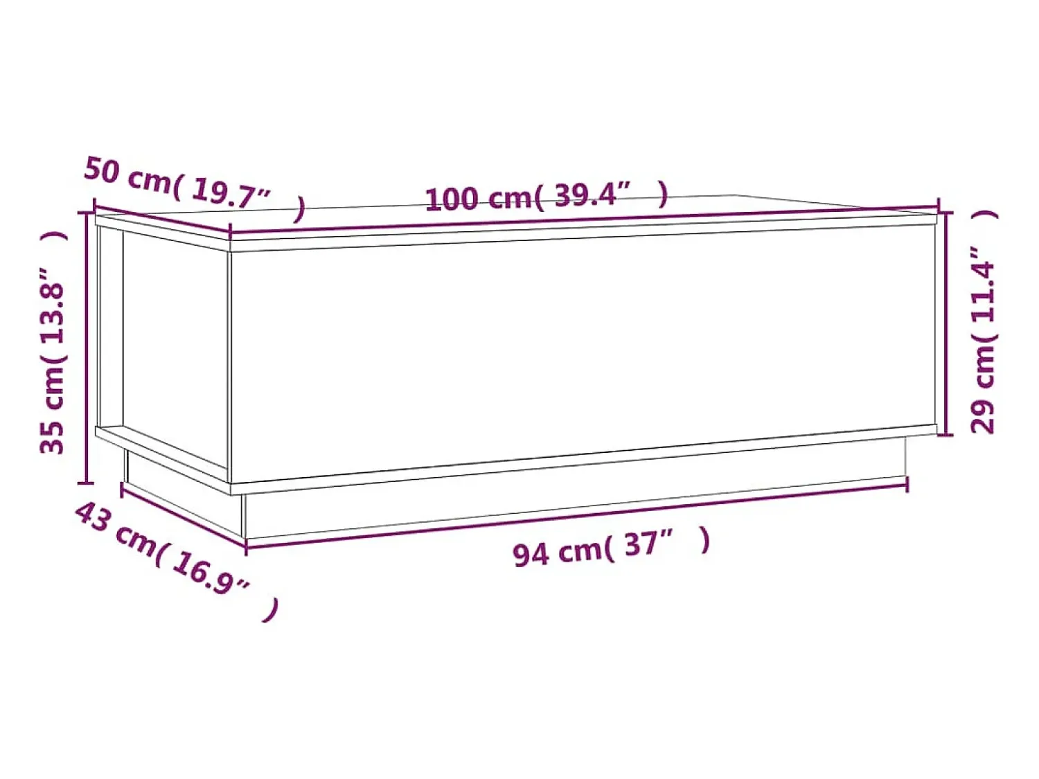 Mesa de centro | Mesa de apoio 100x50x35 cm pinho maciço cinza Cinzento