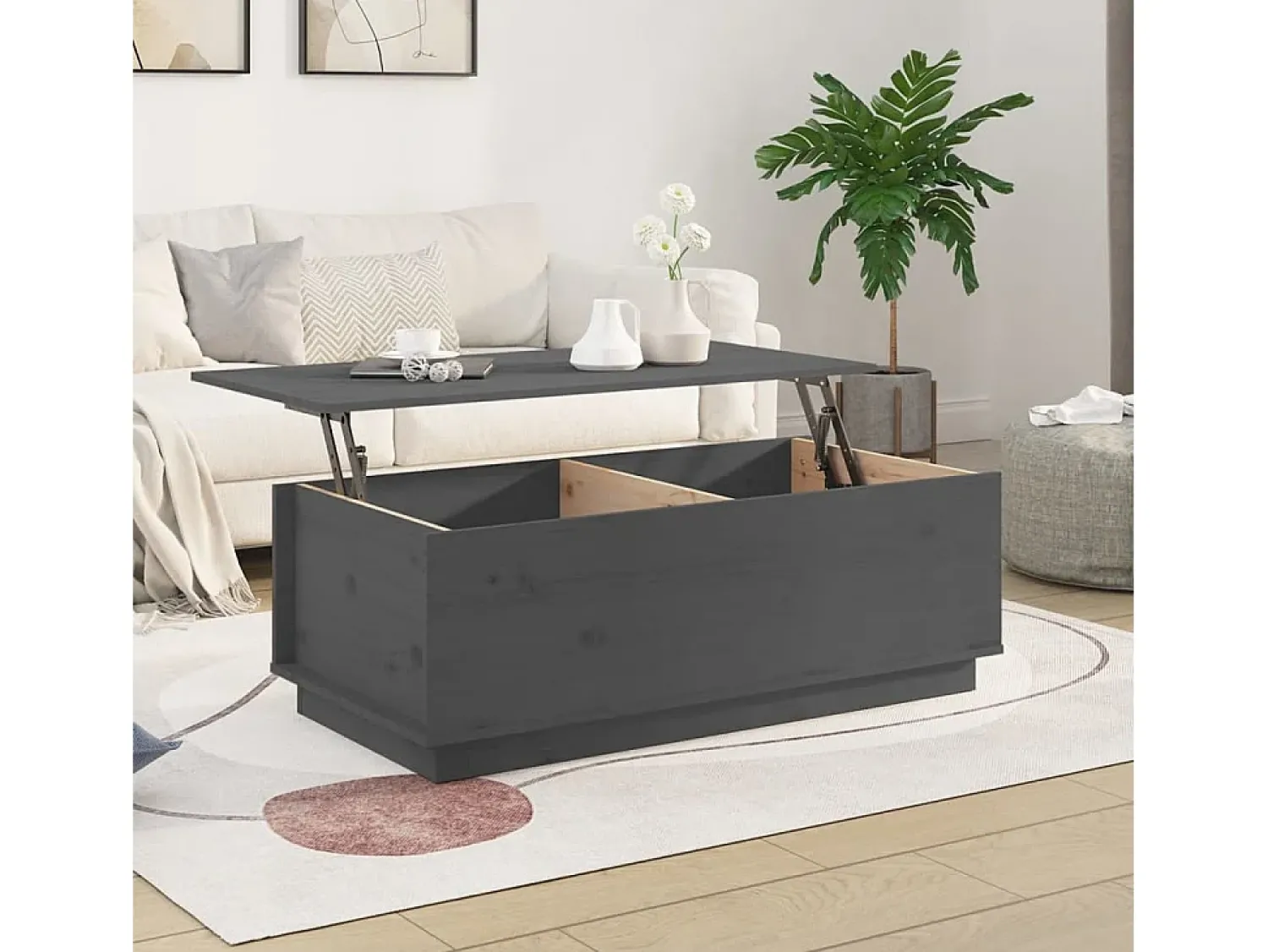 Mesa de centro | Mesa de apoio 100x50x35 cm pinho maciço cinza Cinzento