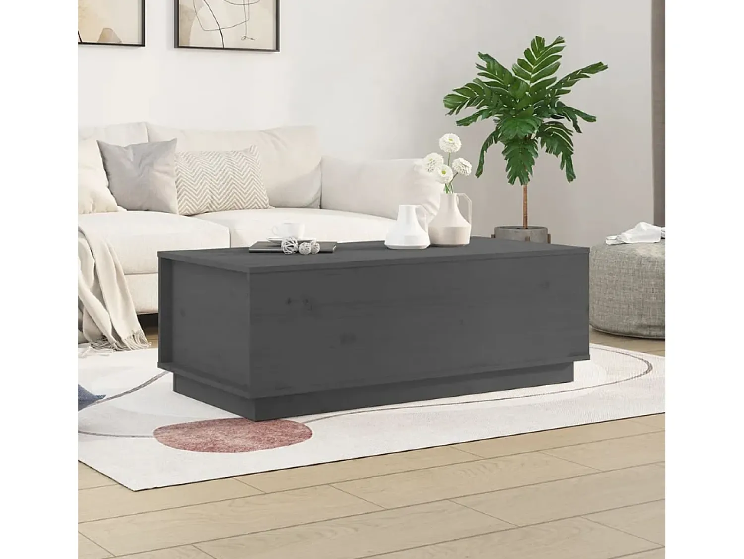 Mesa de centro | Mesa de apoio 100x50x35 cm pinho maciço cinza Cinzento