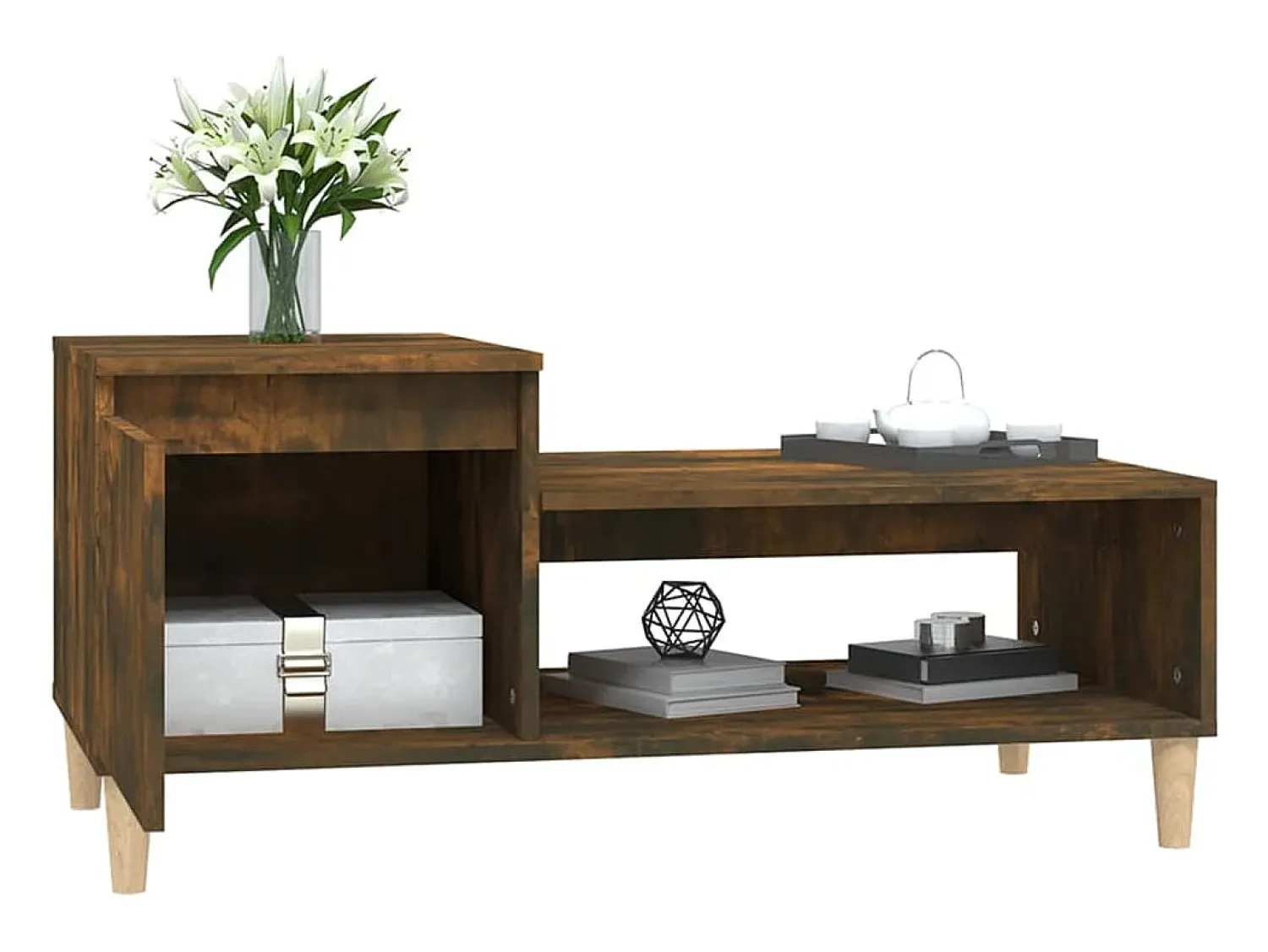 Mesa De Centro* Mesa de centro | Mesa de apoio 100x50x45 cm derivados madeira carvalho fumado Castanho