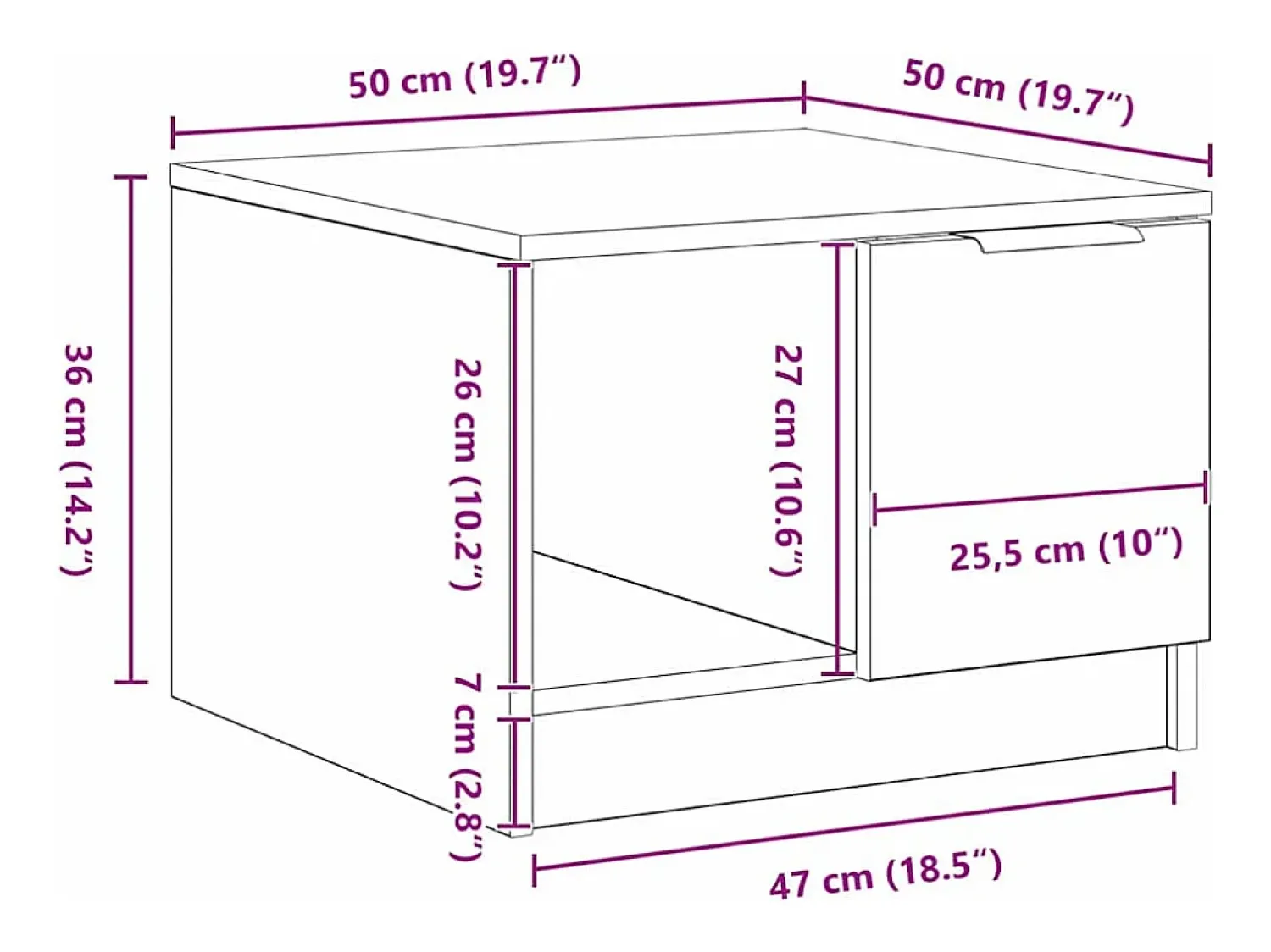 Mesa De Centro| Mesa de centro | Mesa de apoio with Drawer Carvalho 50x50x36 cm Preto
