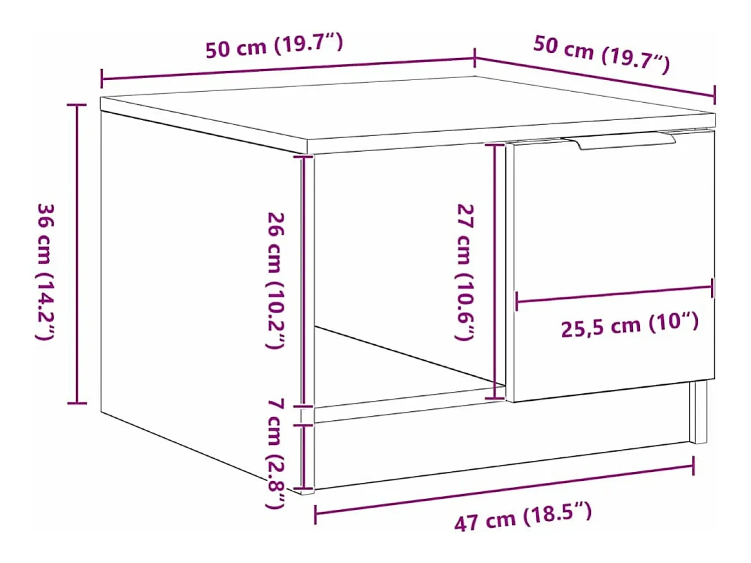 Mesa De Centro| Mesa de centro | Mesa de apoio with Drawer Carvalho 50x50x36 cm Preto