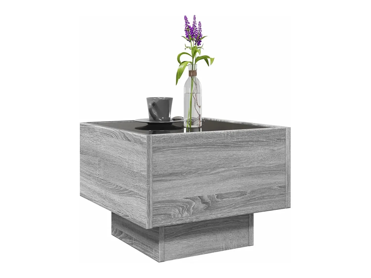 Mesa De Centro| Mesa de centro | Mesa de apoio c/ LEDs 40x40x30 cm derivados de madeira Cinzento