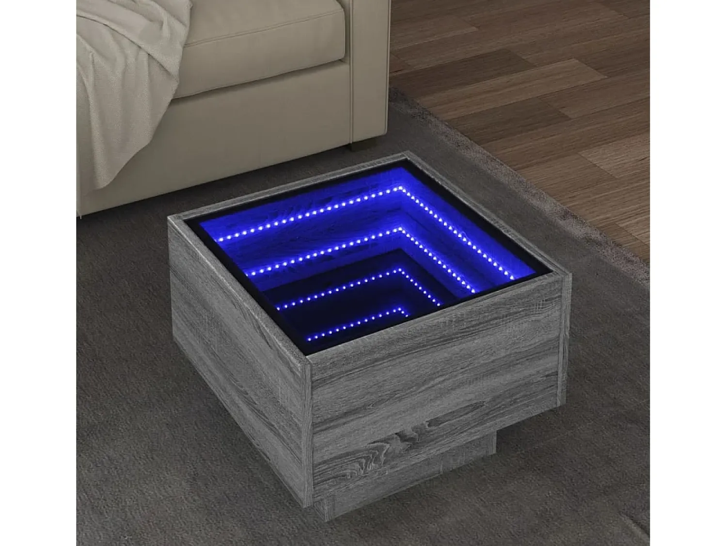 Mesa De Centro| Mesa de centro | Mesa de apoio c/ LEDs 40x40x30 cm derivados de madeira Cinzento