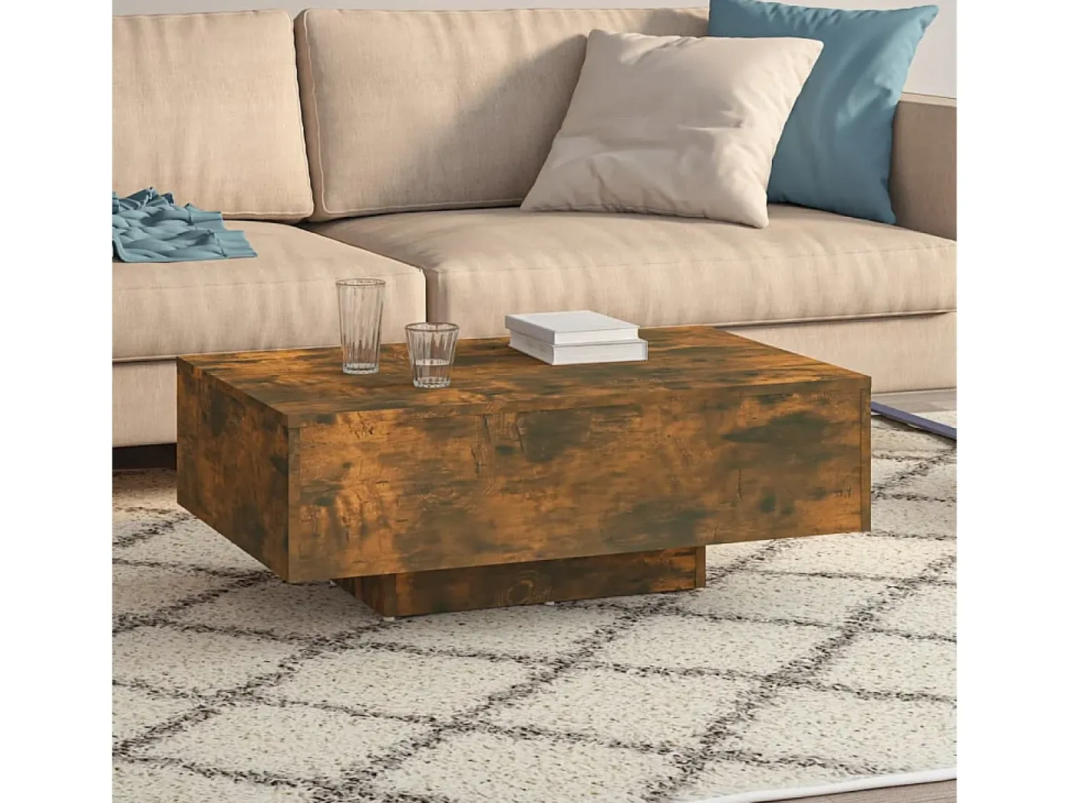Mesa De Centro* Mesa de centro | Mesa de apoio 85x55x31 cm derivados de madeira carvalho fumado Castanho