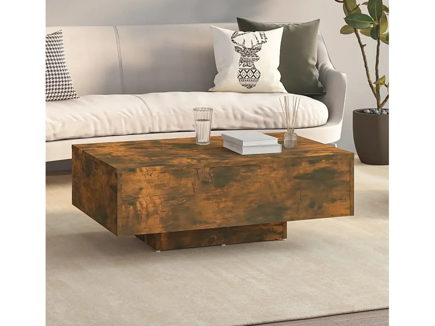 Mesa De Centro* Mesa de centro | Mesa de apoio 85x55x31 cm derivados de madeira carvalho fumado Castanho