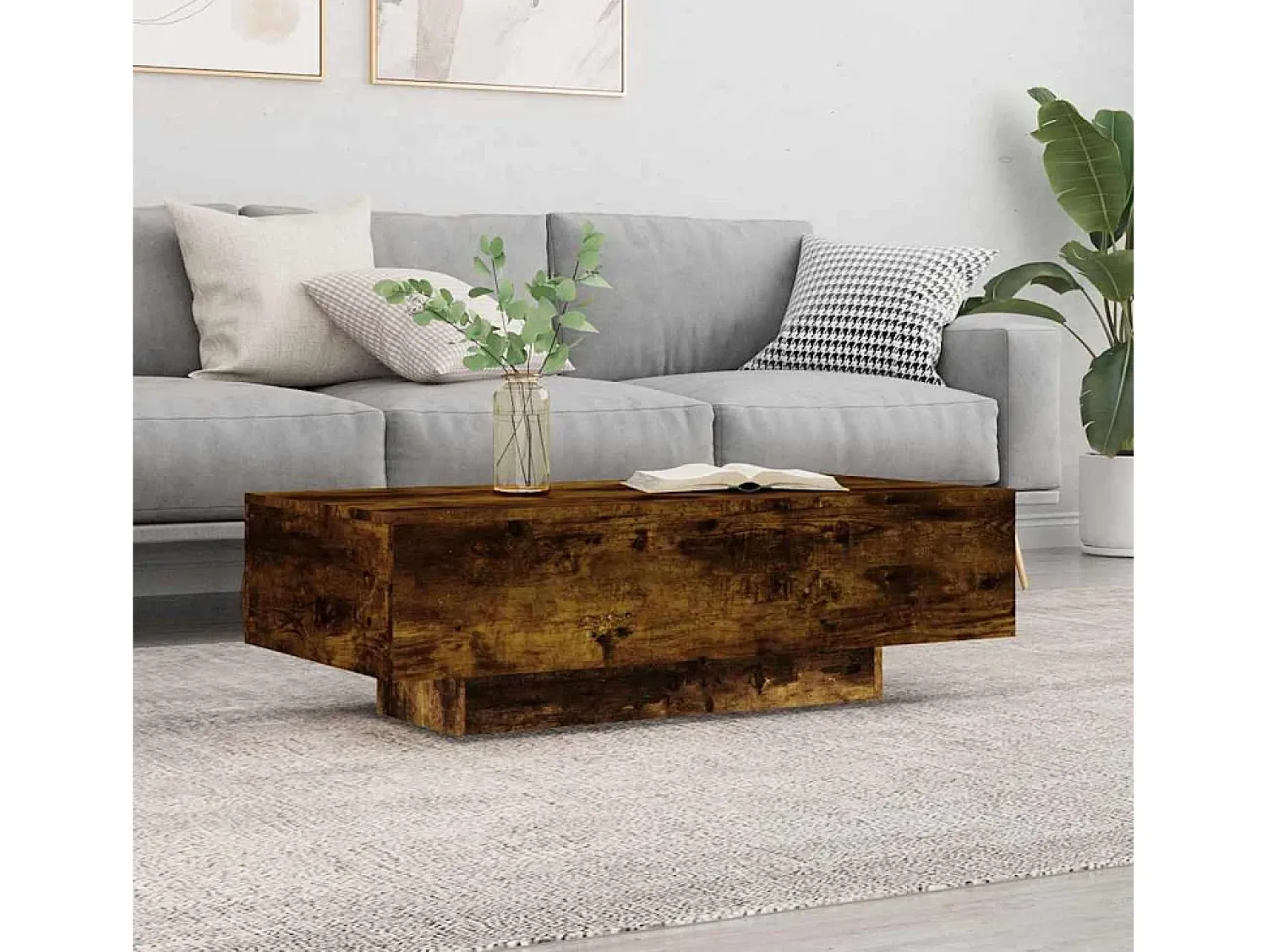 Mesa de centro | Mesa de apoio 100x49.5x31 cm derivados madeira carvalho fumado^ Mesa De Centro