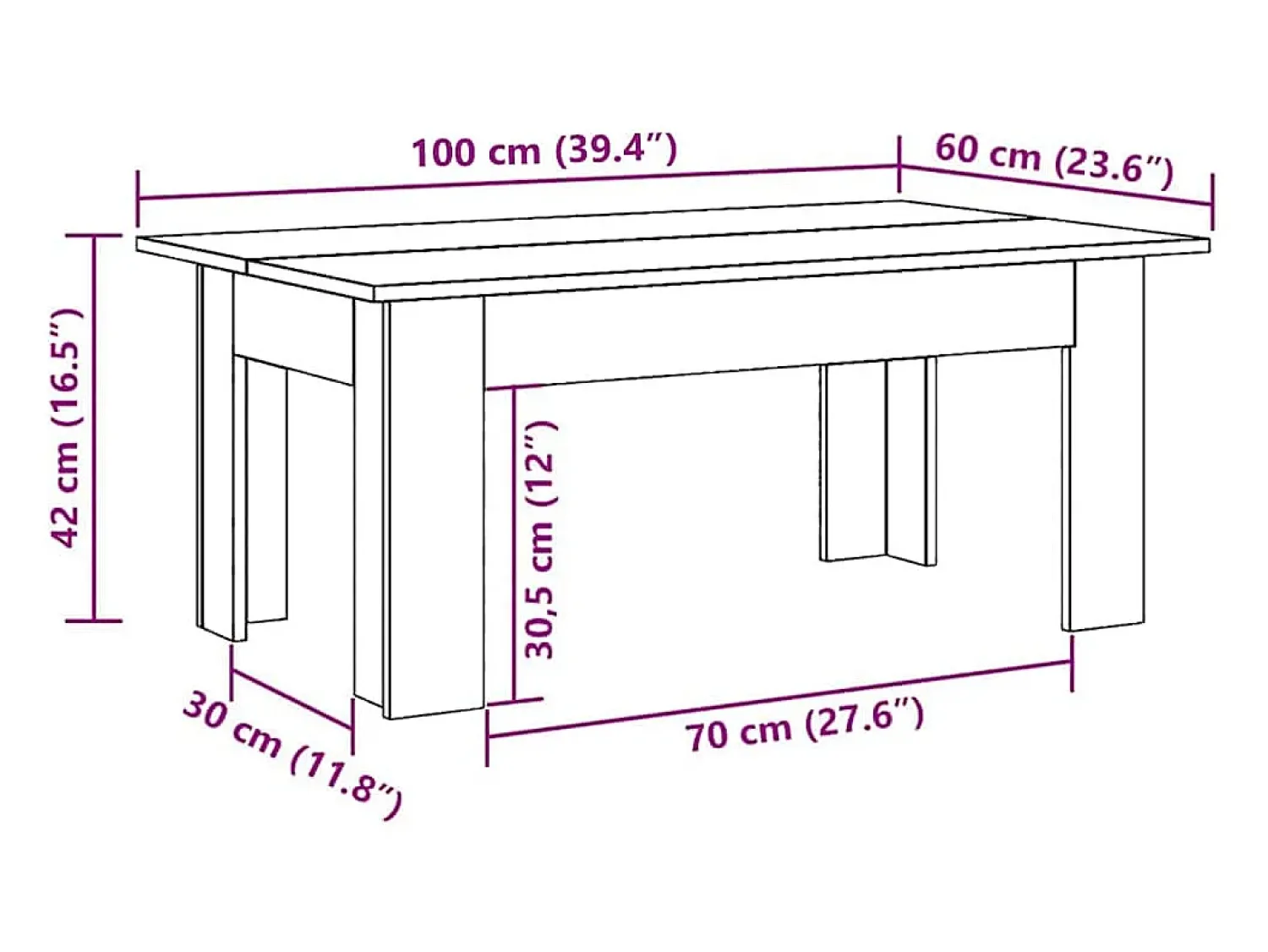 Mesa de centro | Mesa de apoio 100x60x42 cm derivados de madeira^ Mesa De Centro