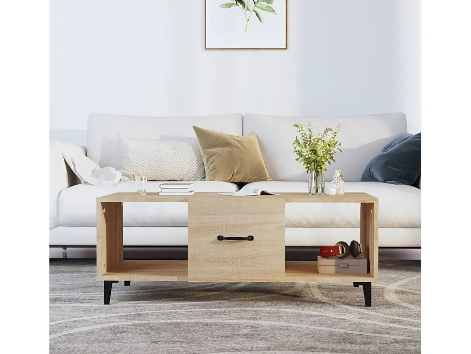 Mesa De Centro| Mesa de centro | Mesa de apoio 102x50x40 cm madeira processada carvalho sonoma Castanho