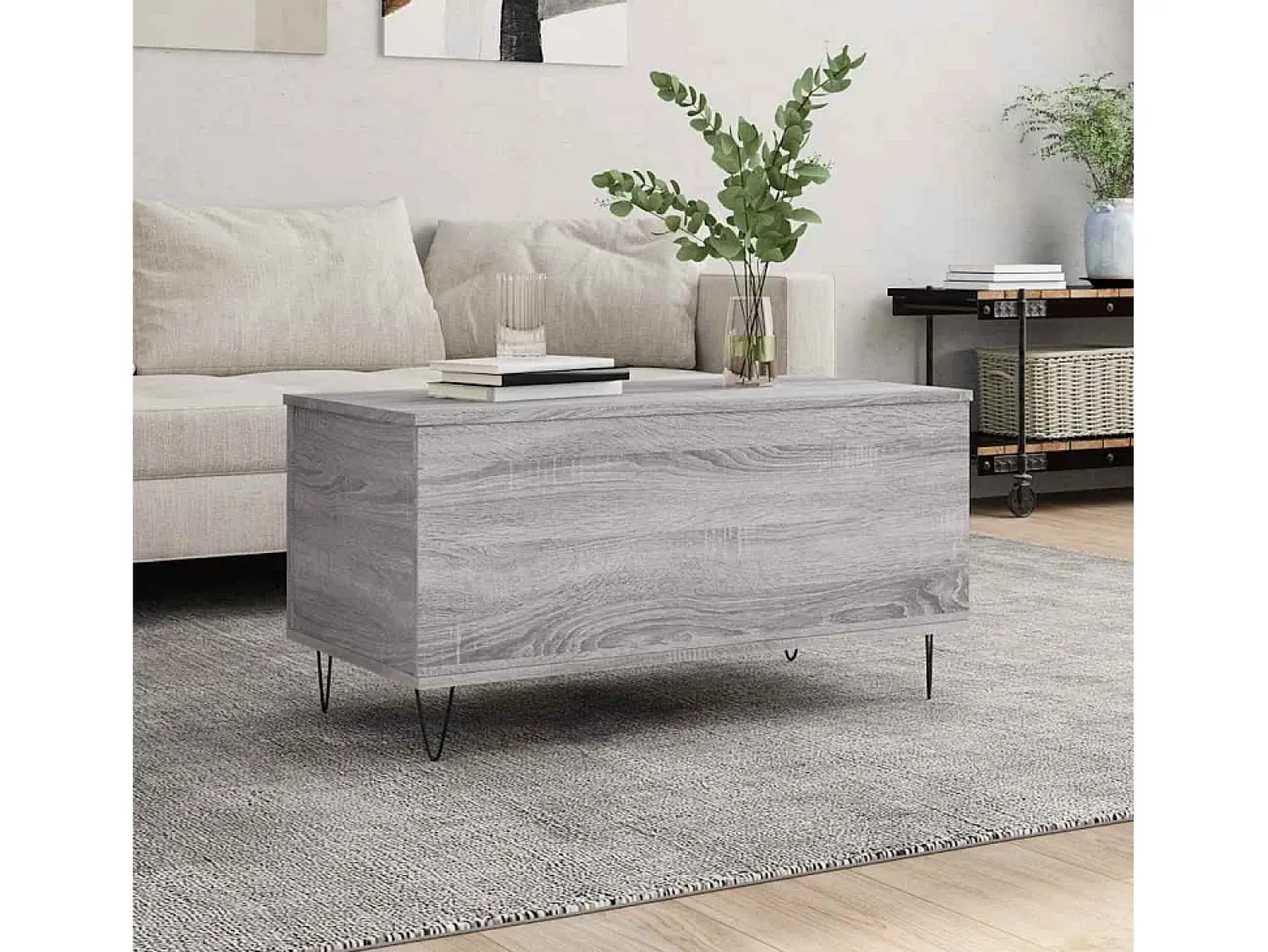 Mesa de centro | Mesa de apoio 90x44.5x45 cm derivados de madeira cinza sonoma^ Mesa De Centro