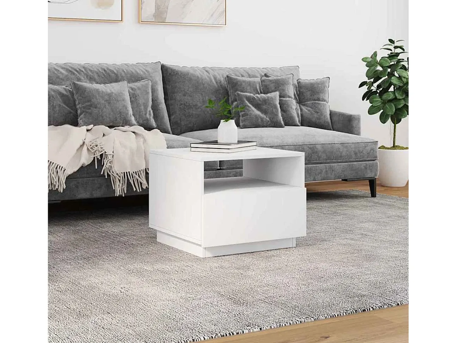 Mesa De Centro| Mesa de centro | Mesa de apoio com luzes LED 50x49x40 cm Branco