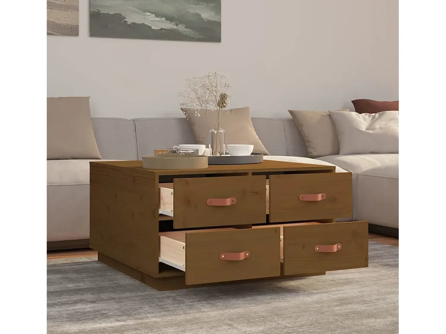 Mesa de centro | Mesa de apoio 80x80x45 cm pinho maciço mel^ Mesa De Centro