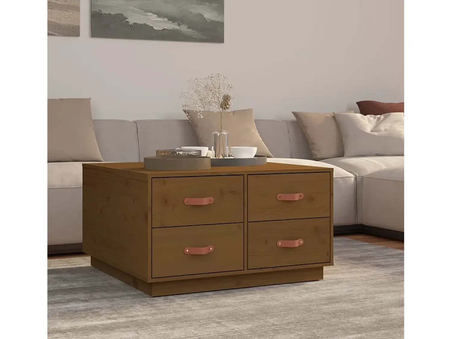 Mesa de centro | Mesa de apoio 80x80x45 cm pinho maciço mel^ Mesa De Centro