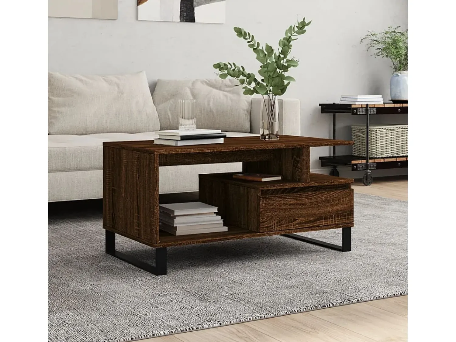 Mesa de centro | Mesa de apoio 90x49x45 cm derivados de madeira carvalho^ Mesa De Centro