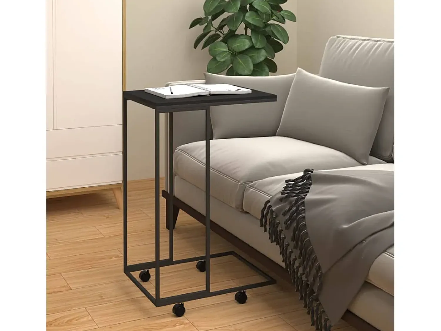 New Mesa de centro | Mesa de apoio c/ rodas 40x30x63.5cm derivados de madeira preta Preto