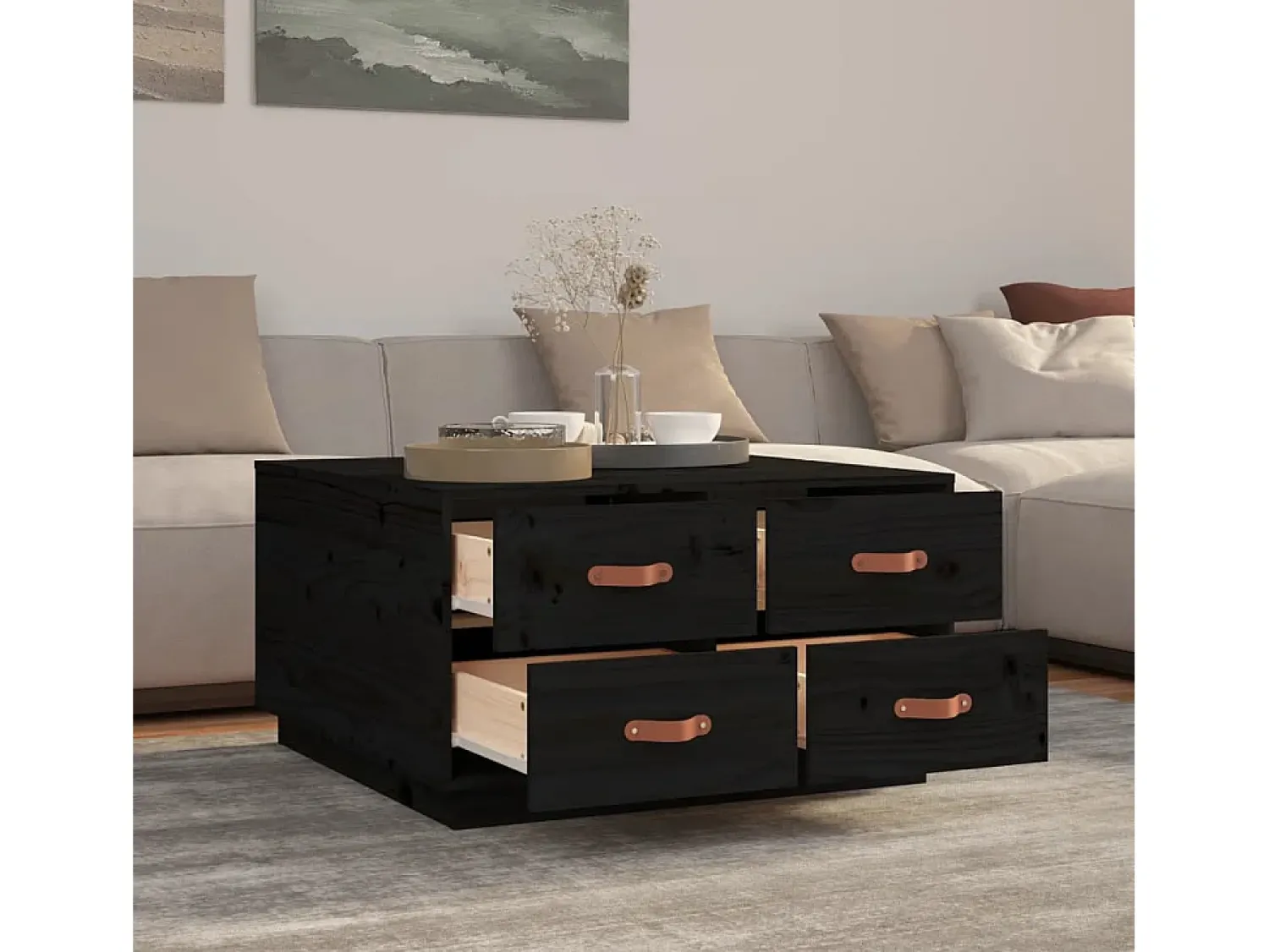Sale Mesa de centro | Mesa de apoio 80x80x45 cm madeira de pinho maciça Preto